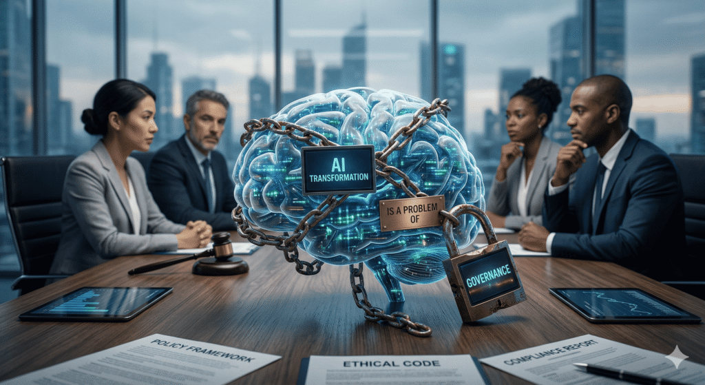 AI transformation is a problem of governance concept showing ethical AI management