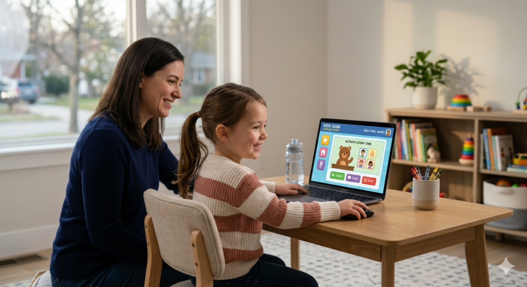 Child using Madeonverse virtual platform with parent supervision